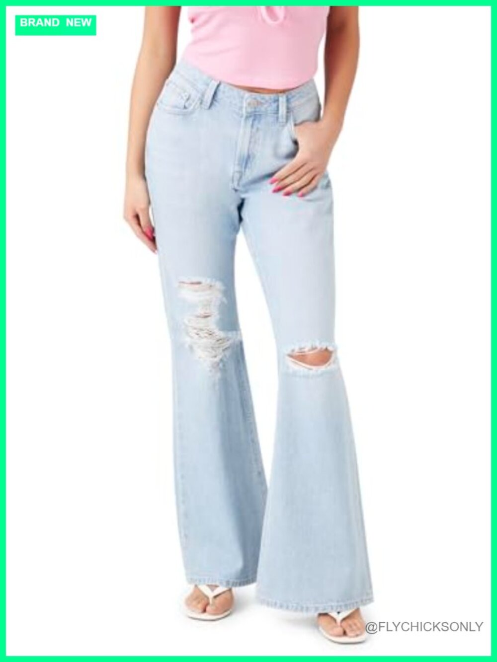 Women's Distressed Flare Jeans Mid Rise Recycled Cotton Five-Pocket Casual